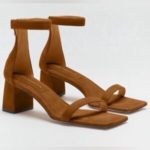 Good American Square Toe Block Heel Sandals Amber